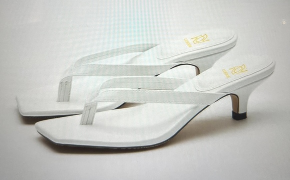 Lehoor WHITE Kitten Heels Flip-Flops Mules Thongs Square Open Toe Sandals, 8.5 - Picture 3 of 10